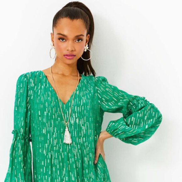 NWT LILLY PULITZER SIZE 12 CLEME LS MAXI DRESS FIDDLE LEAF GREEN Orig $348 - Picture 2 of 16